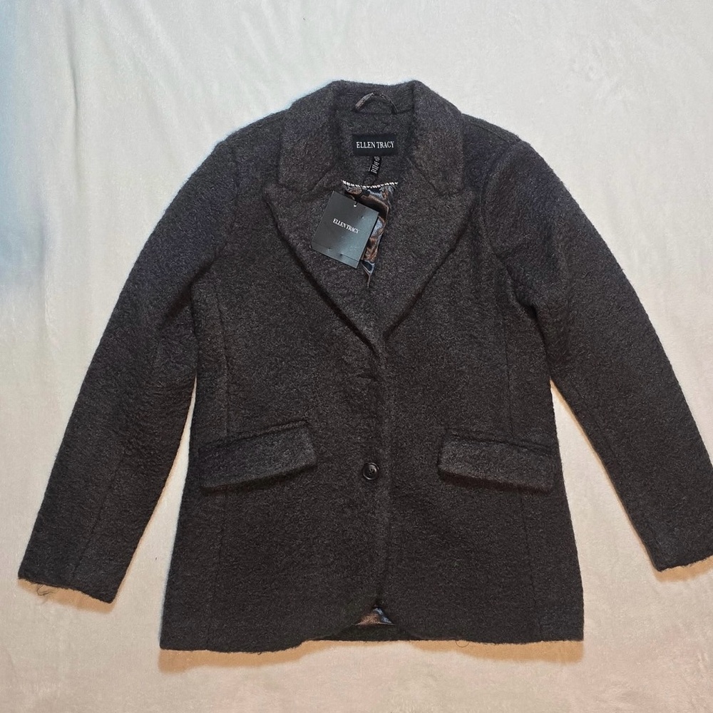 Ellen Tracy Textured Gray Double-Button Blazer Small NWT
